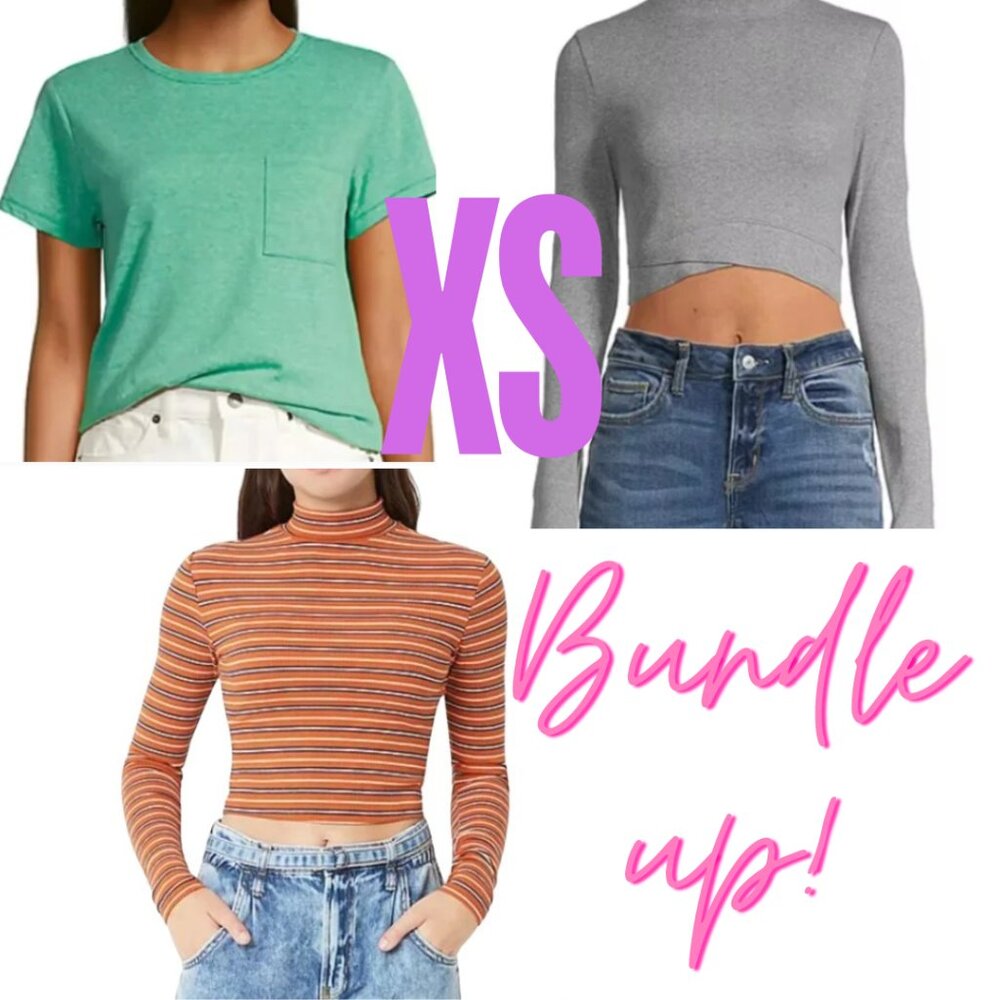 X-Small Bundle of 3 Tops Juniors short long sleeve Mock Neck Pullover